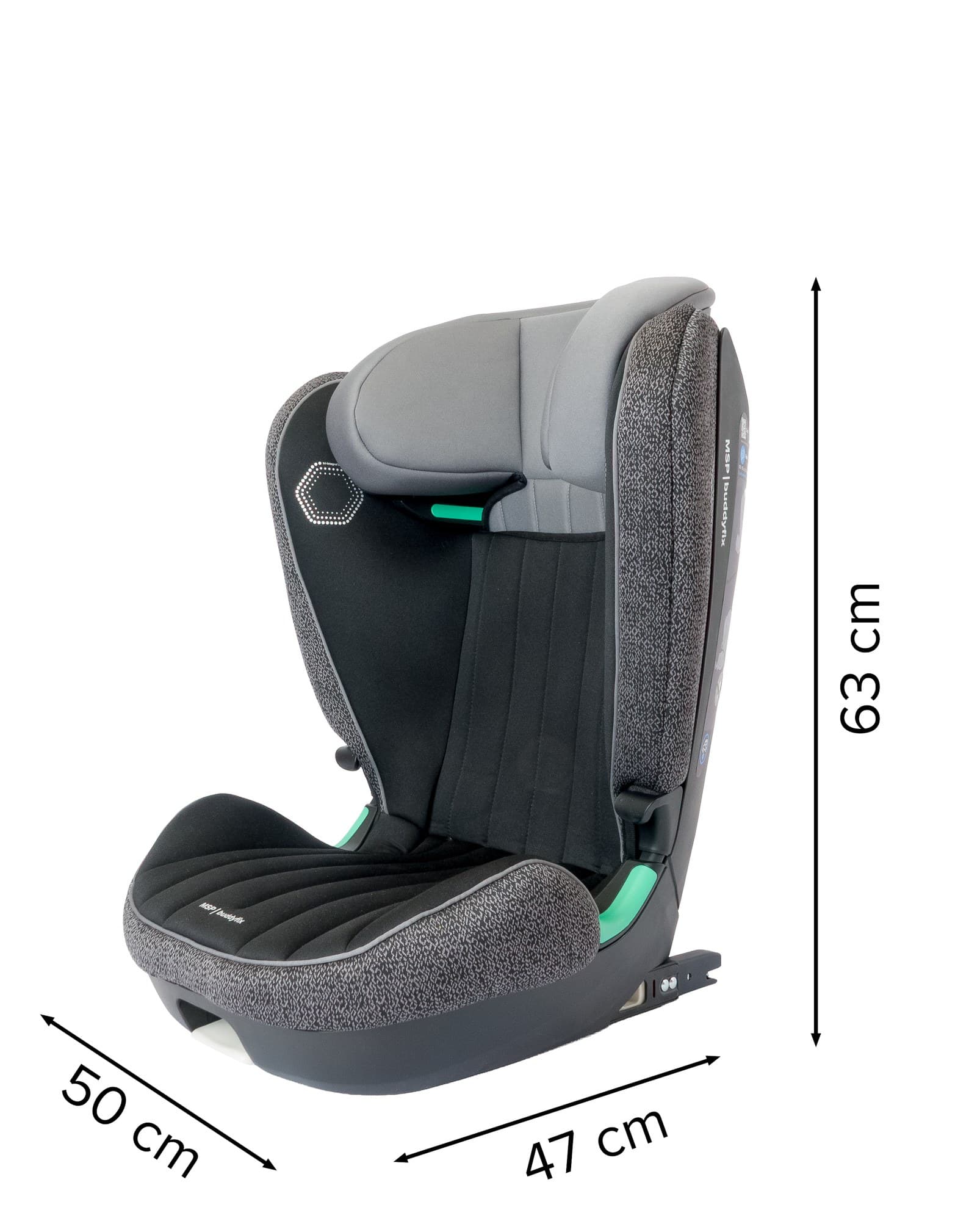 Headrest fully down:
63cm x 50cm x 47cm (h x w x d)