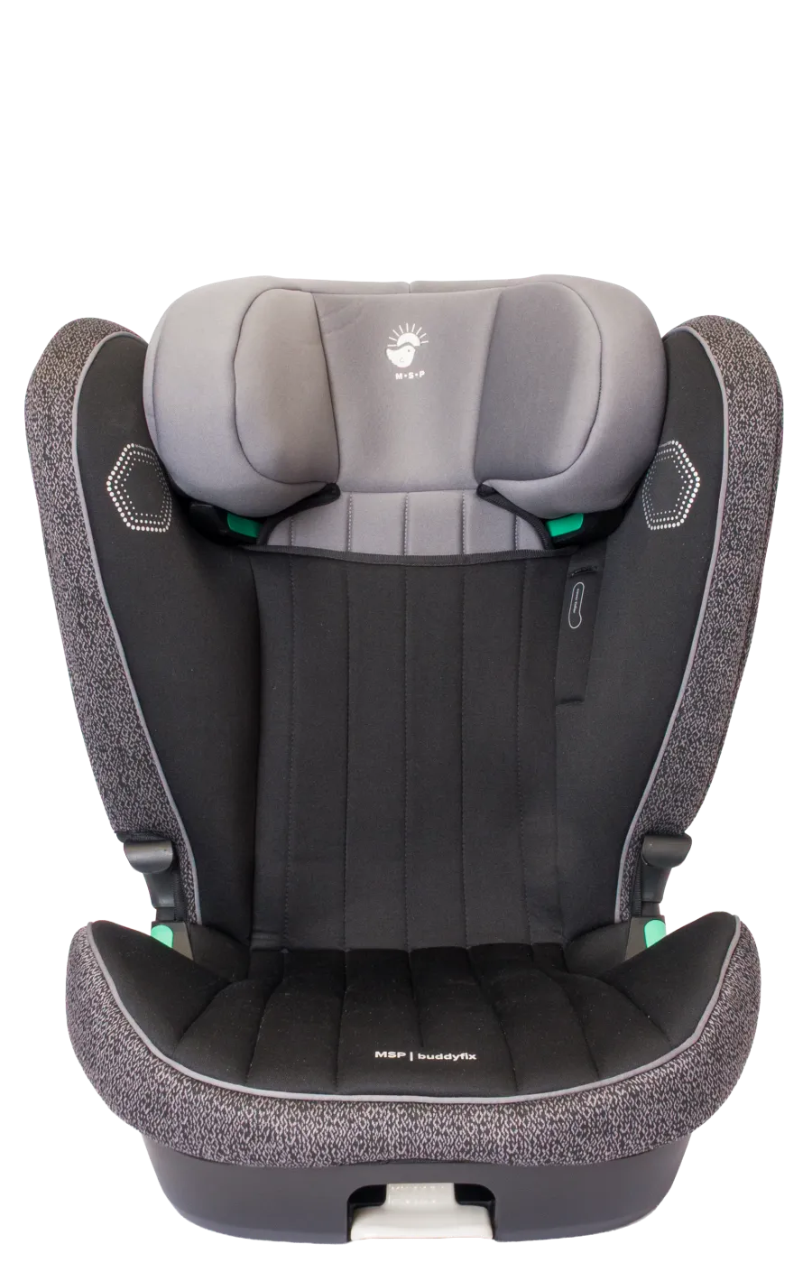 Grows along — Height-adjustable headrest — one seat from 100 to 150 cm in height (approx. 3.5–12 years).